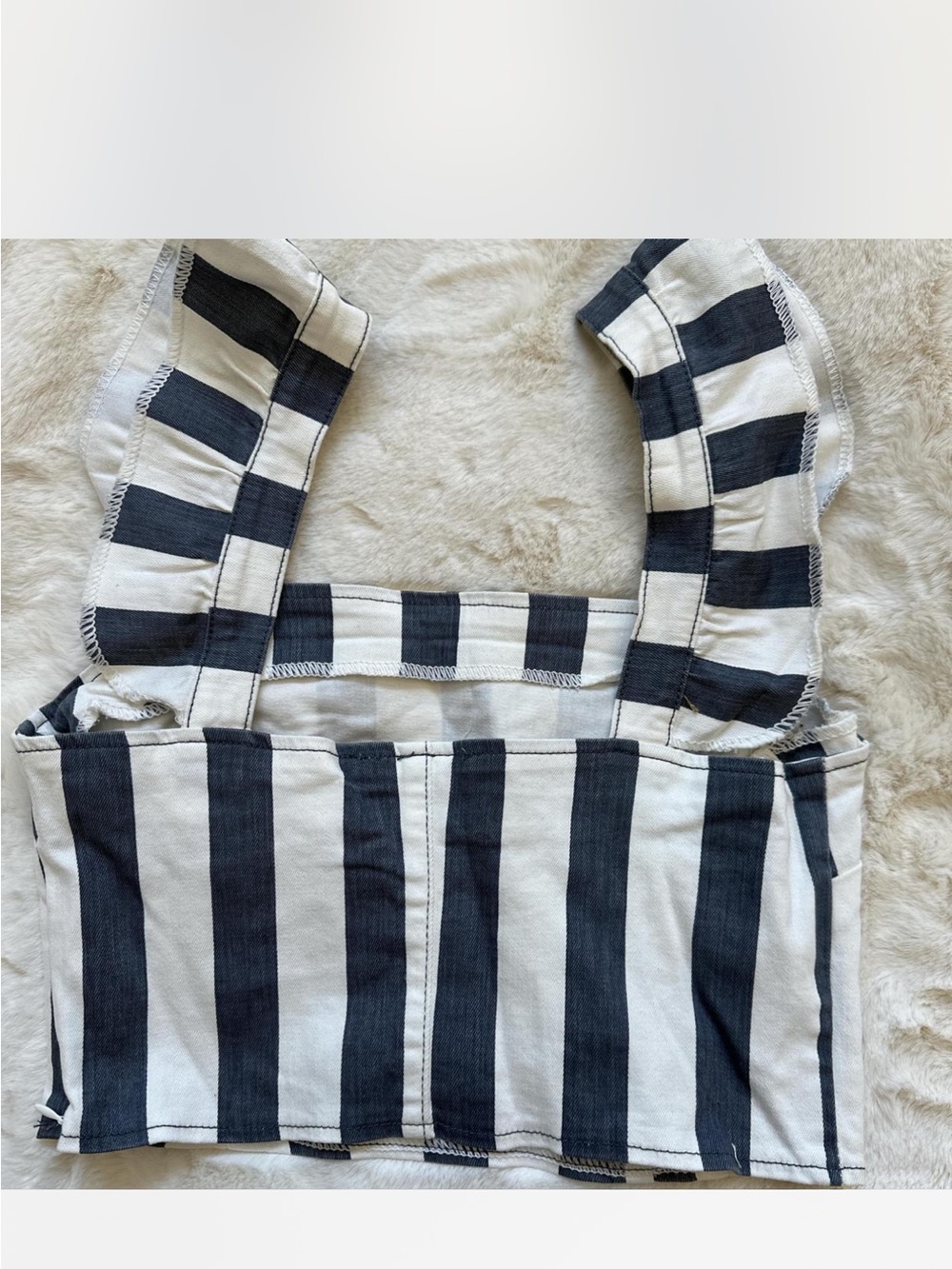 Striped Ruffle-Strap Denim Top - Picture 2 of 3